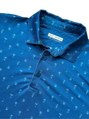 Fore Fathers Cocktail Print Performance Polo Blue Stretch Golf Shirt Dadcore S